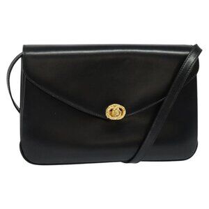 Authentic BALLY Shoulder Bag Leather Black Gold